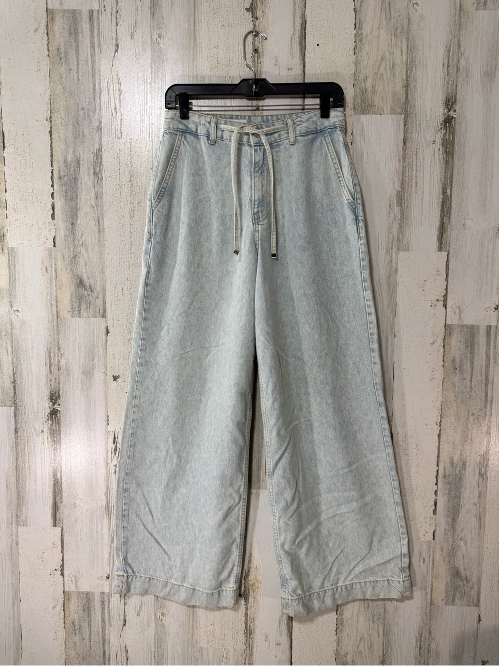 Zara Denim Pale Blue Wide-Leg Oversized Baggy Drawstring Jeans
